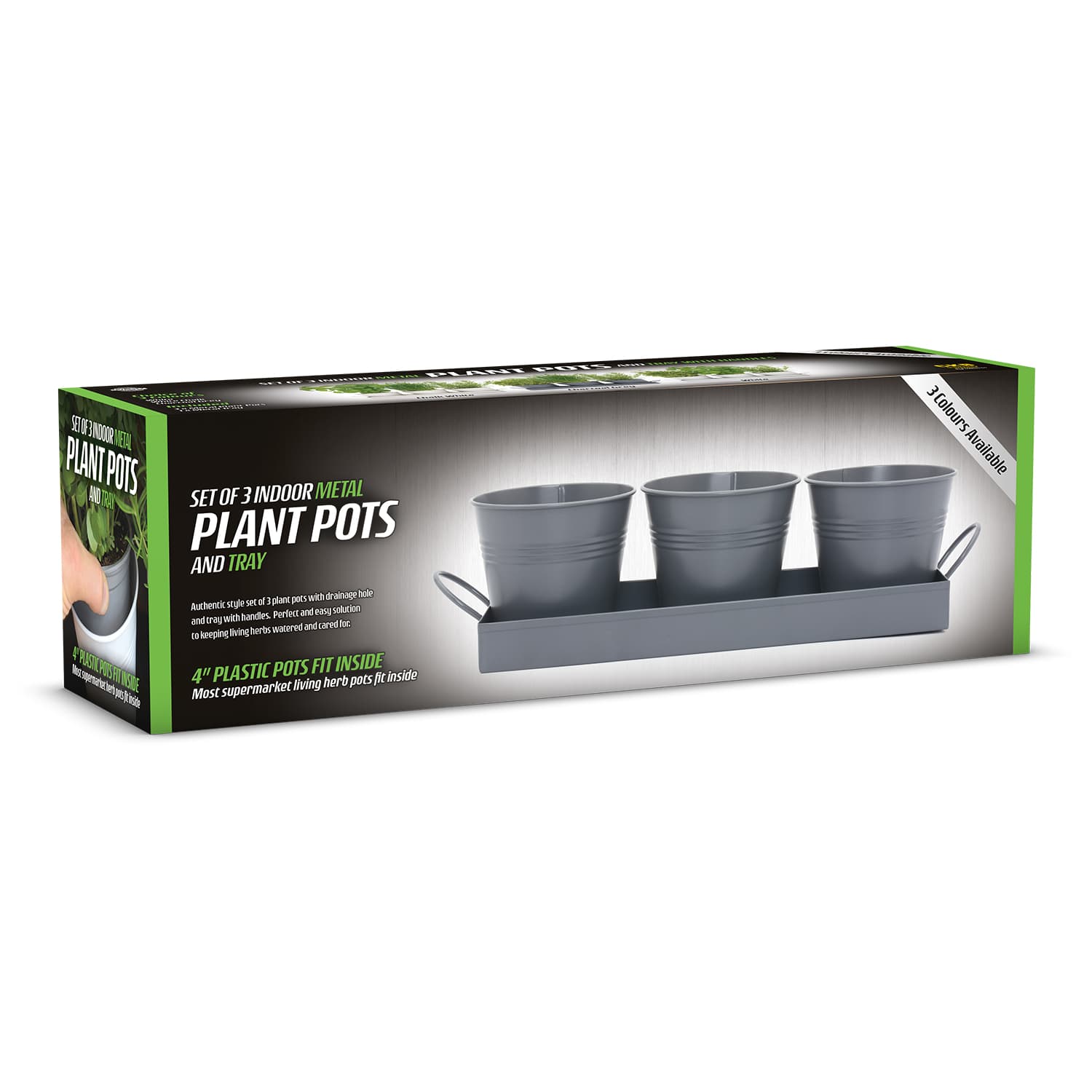 Wholesale Gifts Tomorrow – wholesale Plant pot – Set of 3 Metal Herb/Plant Pots with Drip Tray (Sage Green)1