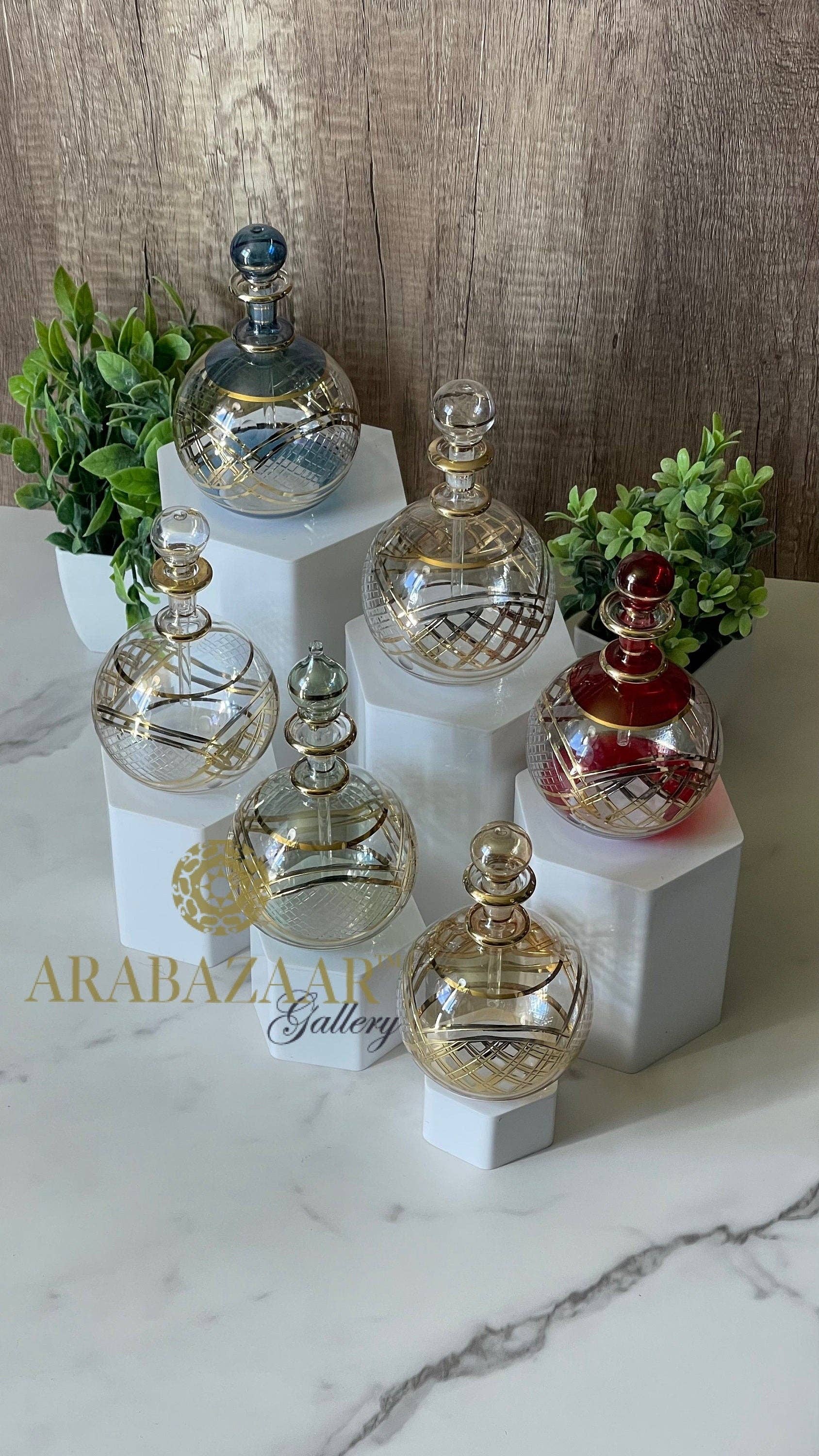 Arabazaar Gallery LLC – Perfume/Eau de Toilette por atacado – Frasco de Perfume Egípcio Flat Globe Shape W/14 K Gravação às Mãos3