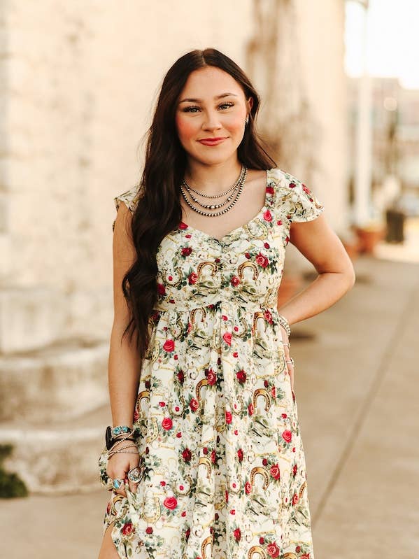 Western Printed A Lined Puff Sleeve Smocked Dress for wholesale by LUCKY & BLESSED