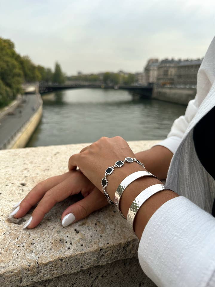 Silver Beaded Bracelet, Forged Bangle Bracelet, Silver Cuff for wholesale by Christina Christi