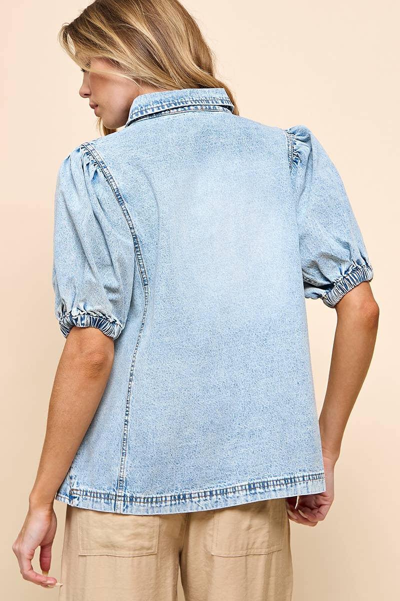 Light Blue Button Down Denim Top for wholesale on Faire11
