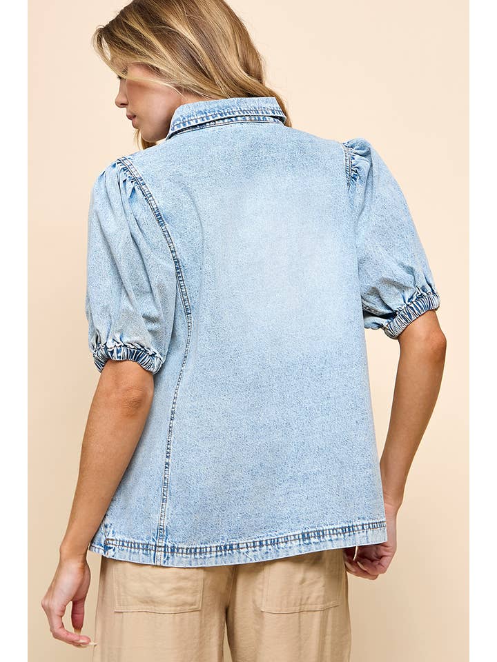 Light Blue Button Down Denim Top for wholesale on Faire11
