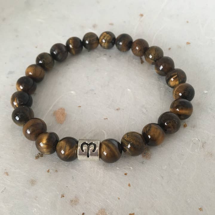 Roshni Desai & Things - Vendita all'ingrosso Bracciale con perline - Braccialetto segno zodiacale segno zodiacale Ariete occhio di tigre