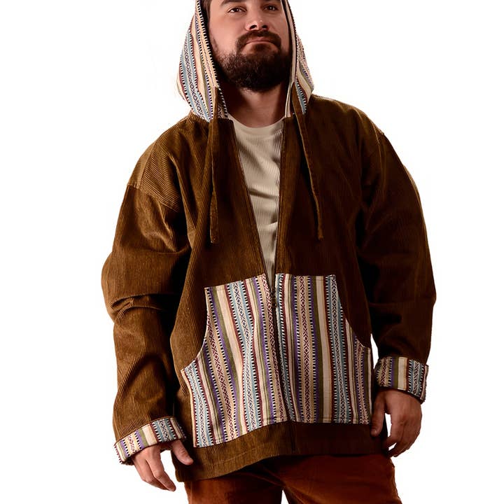 Corduroy and Gheri Zip Down Hoodie for wholesale by Gypsy Rose