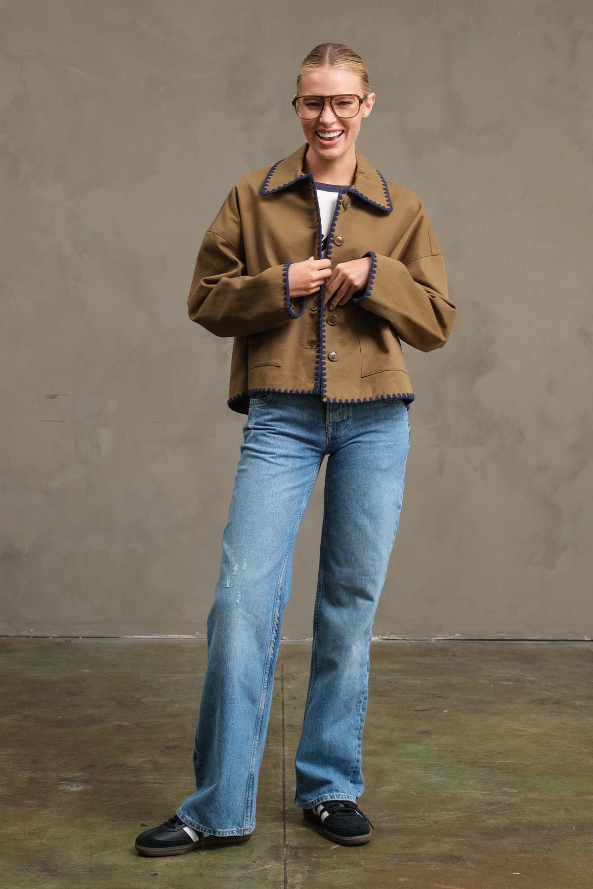 OLIVE Collar Jacket with Contrast Stitching - RJ1044 for wholesale on Faire3