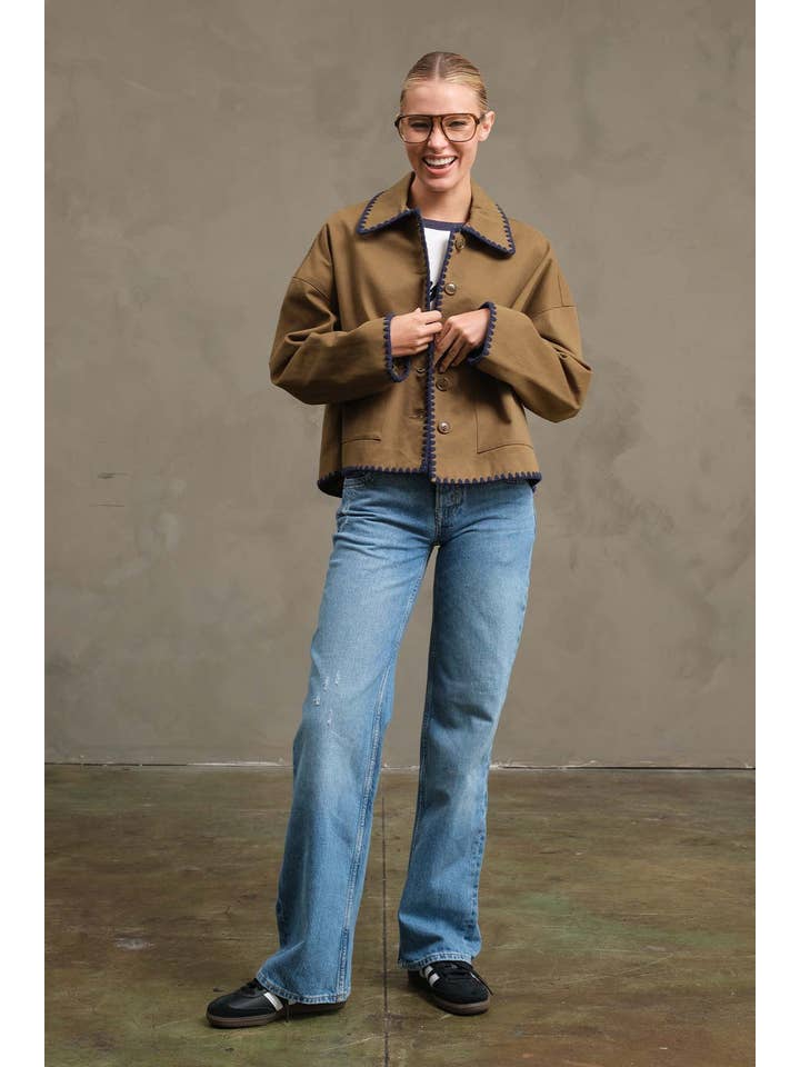 OLIVE Collar Jacket with Contrast Stitching - RJ1044 for wholesale on Faire3