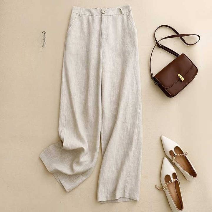 Relaxed Fit Solid Color Lightweight Wide-Leg Trousers for wholesale by UZ Wholesale Store