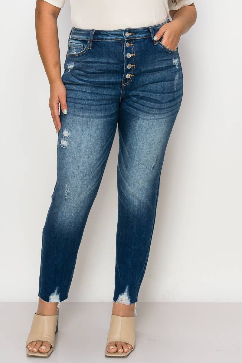ARTEMIS VINTAGE - Wholesale Jeans - Women's -  PLUS SIZE - HIGH RISE Exposed Button Detail SKINNY JEANS0