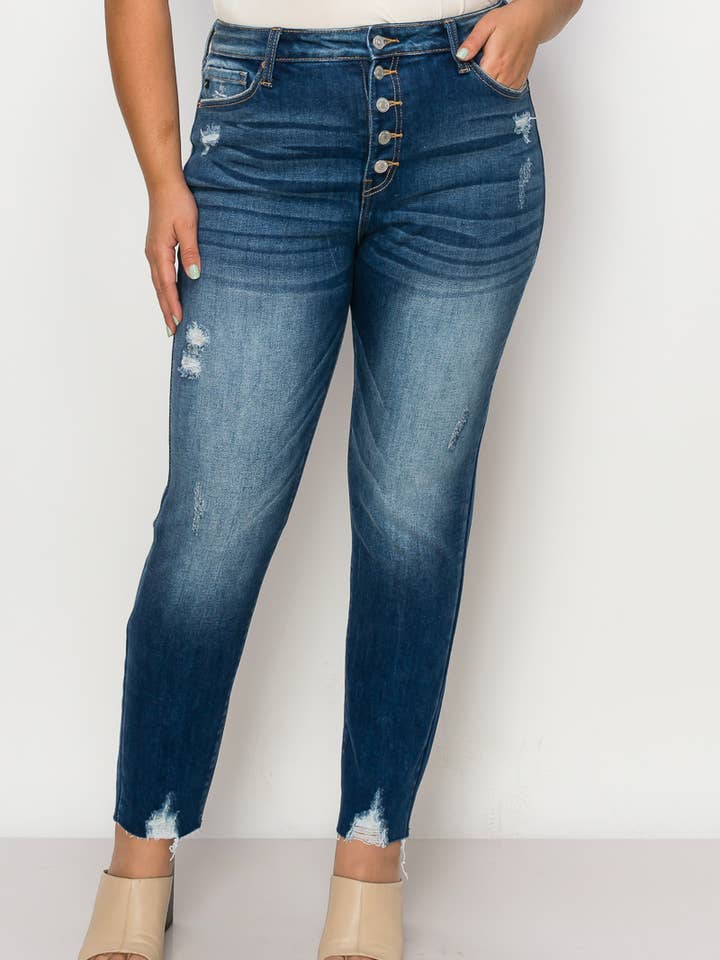 ARTEMIS VINTAGE - Wholesale Jeans - Women's - PLUS SIZE - HIGH RISE Exposed Button Detail SKINNY JEANS