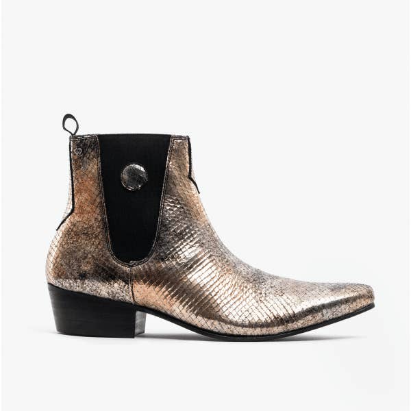 Club Cubano - Wholesale Chelsea Boots - Men's - HUGO Mens Leather Cuban Heel Boots Gold Snake