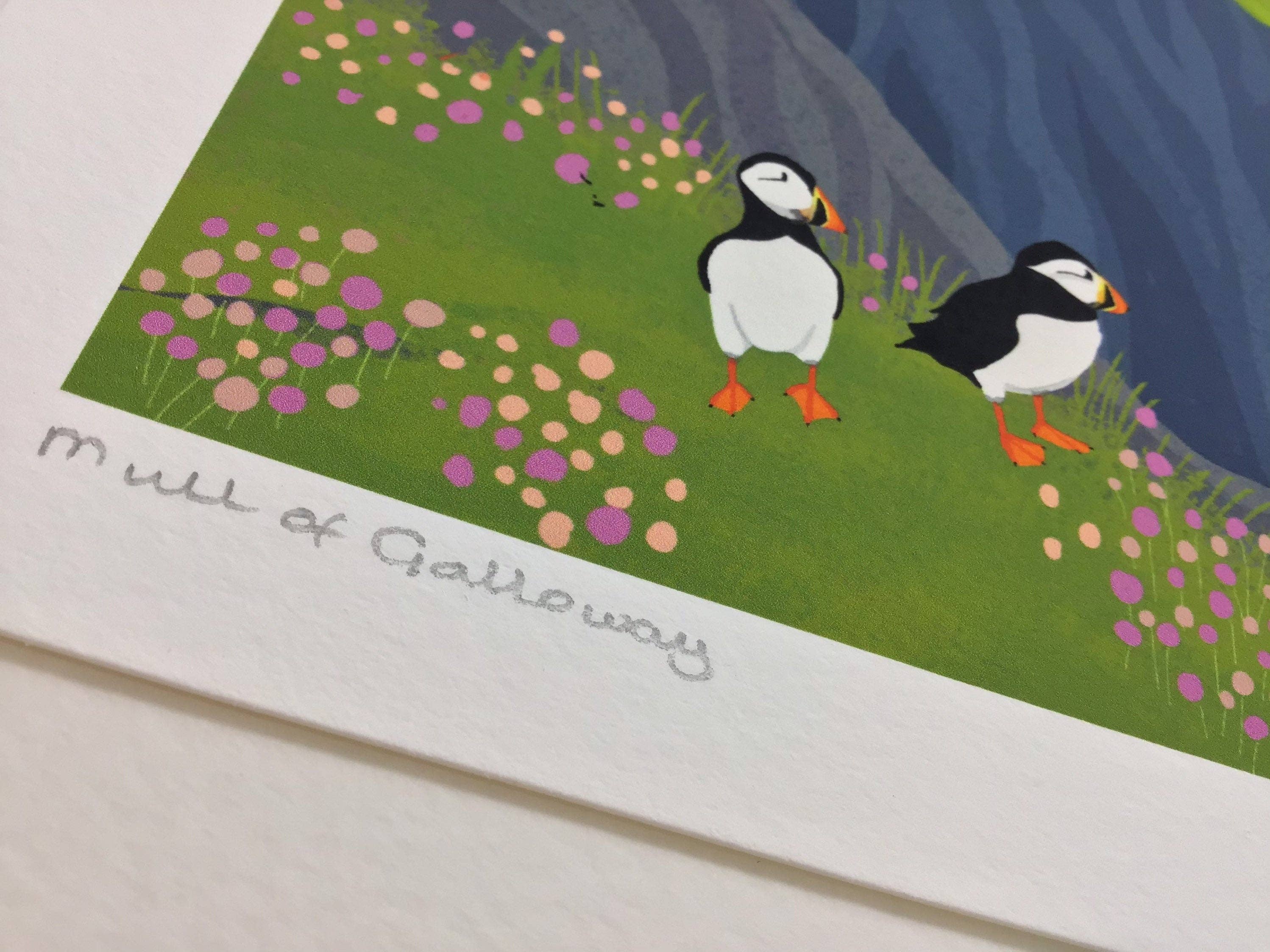 Galloway Arts - Wholesale Art Print - Mull of Galloway | Scottish Travel Poster | Signed by artist | Giclee Art print | Lighthouse print | Puffin Print4