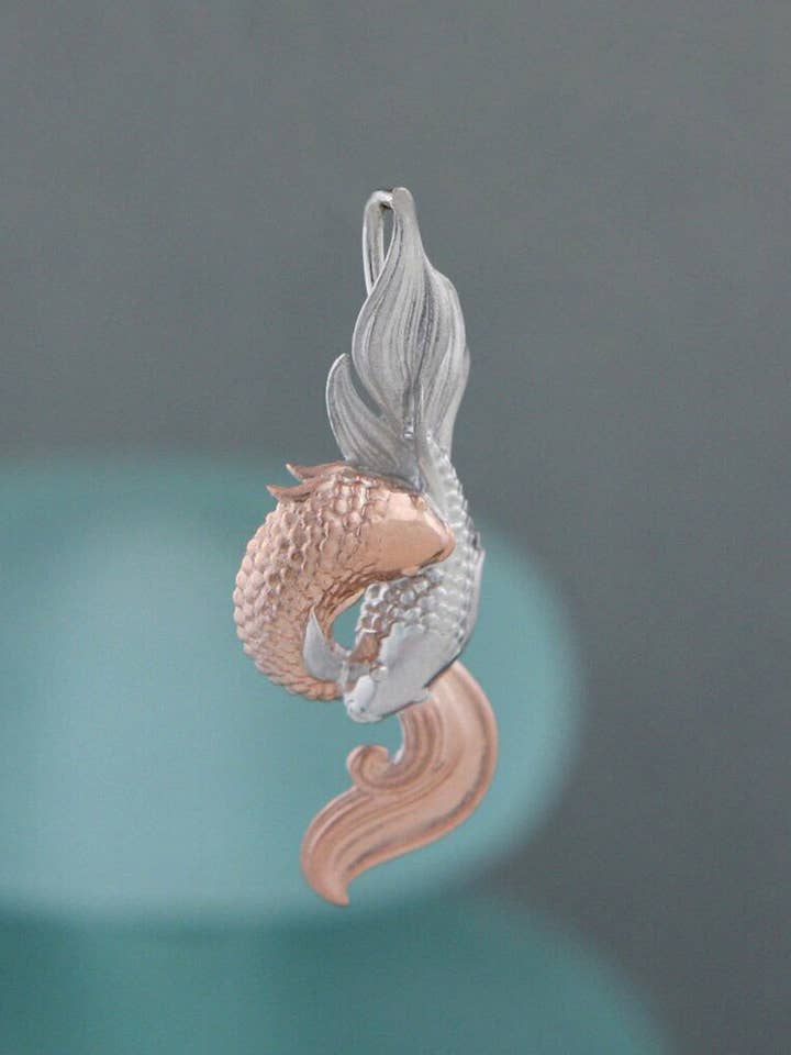 Gyldne fisk lovende Symbol vedhæng, Sterling sølv med Rose guld for engroshandel hos Culture Spot