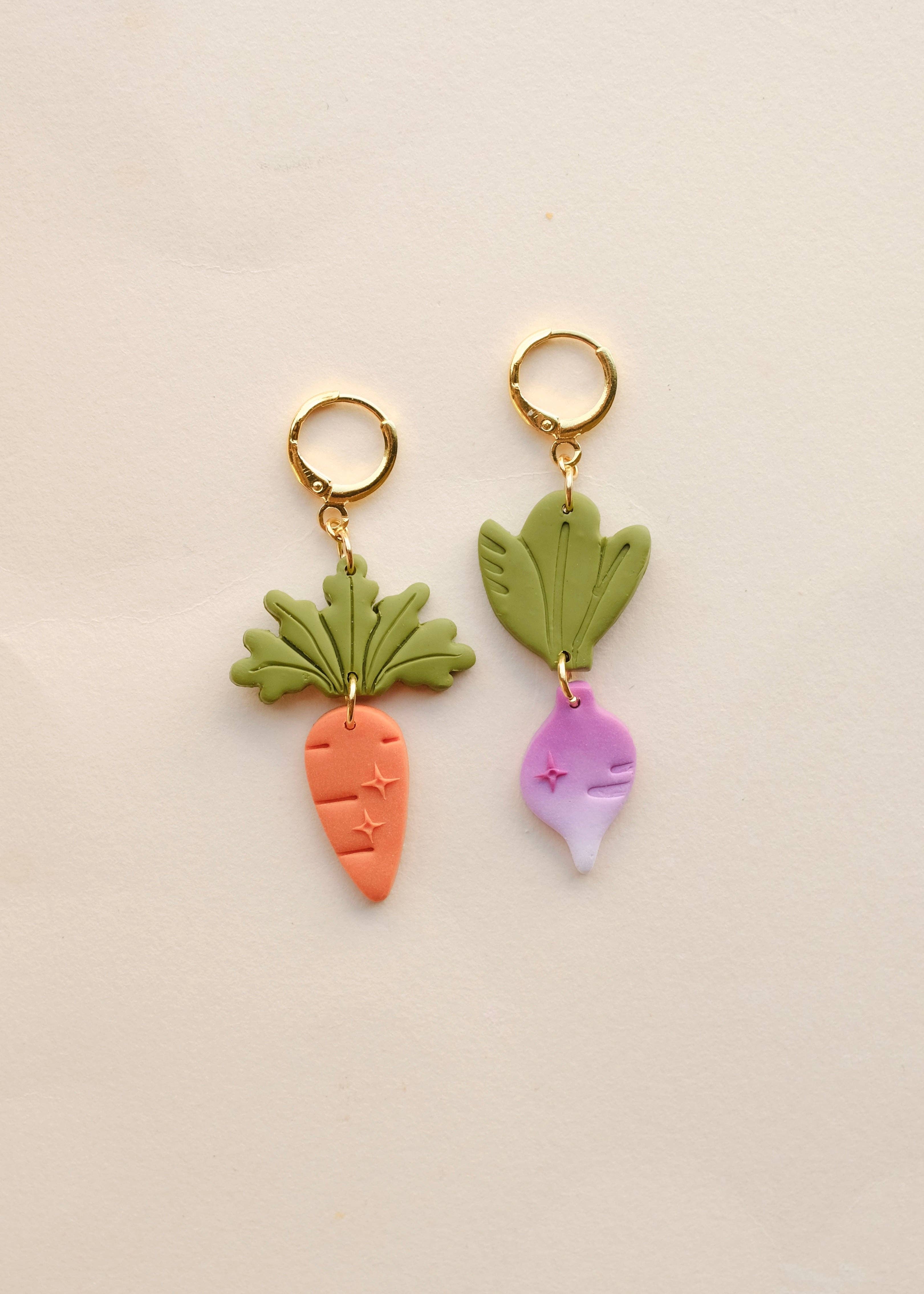 Valley & Vetiver - Wholesale Dangle Earrings - Carrot & Turnip Vegetable Clay Earrings