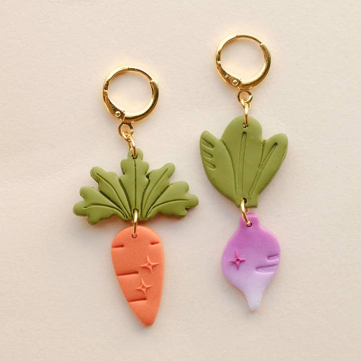 Valley & Vetiver - Wholesale Dangle Earrings - Carrot & Turnip Vegetable Clay Earrings0
