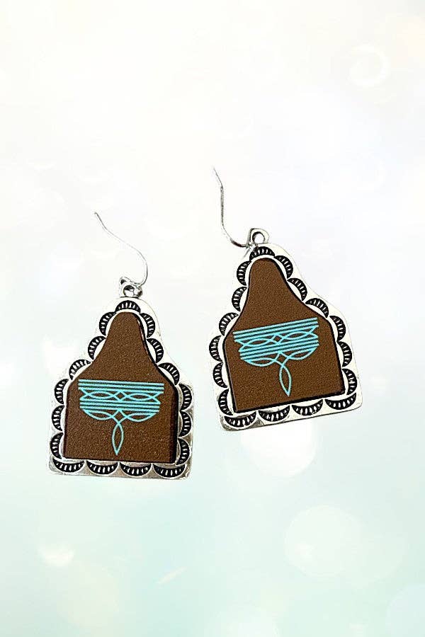 Andrea Bijoux - Wholesale Dangle Earrings - BOOT STITCH PRINT CATTLE TAG DANGLE EARRING1
