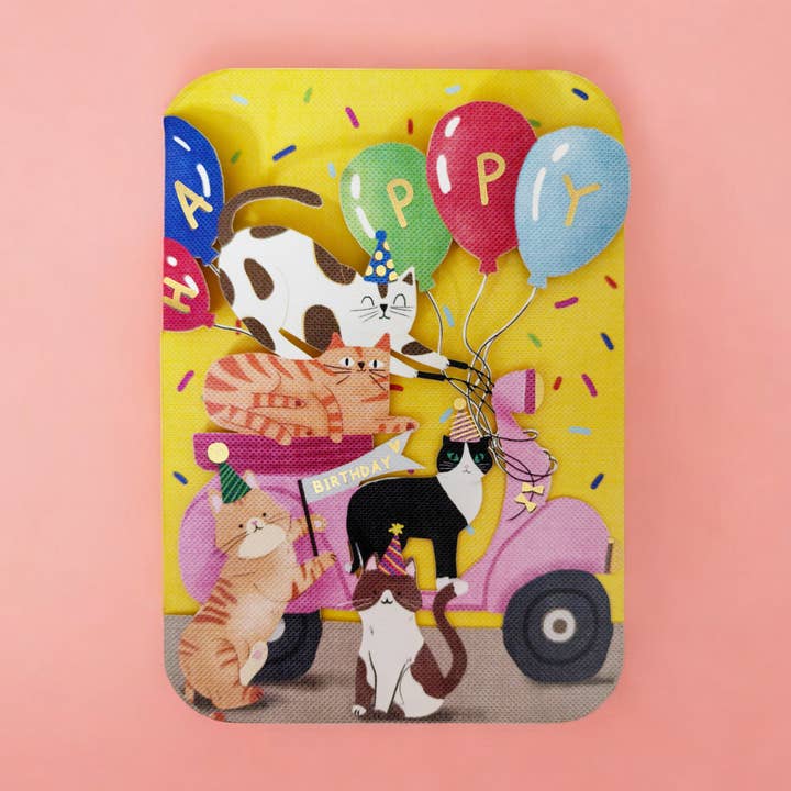 Playful Cats Motorcycle Birthday Card for wholesale by Alljoy Design
