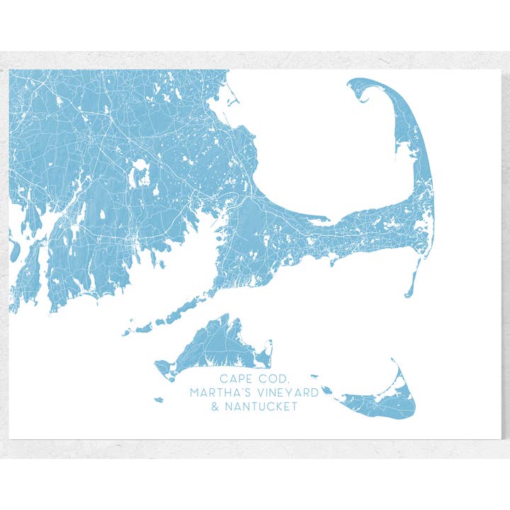 Maps As Art - Wholesale Art Print - Cape Cod, Nantucket, Martha's Vineyard Island Map Art Print