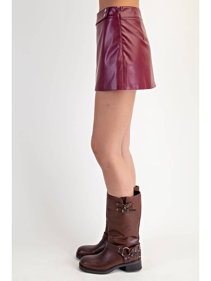 WINE Front Zip-Up Faux Leather Mini Skirt for wholesale on Faire1