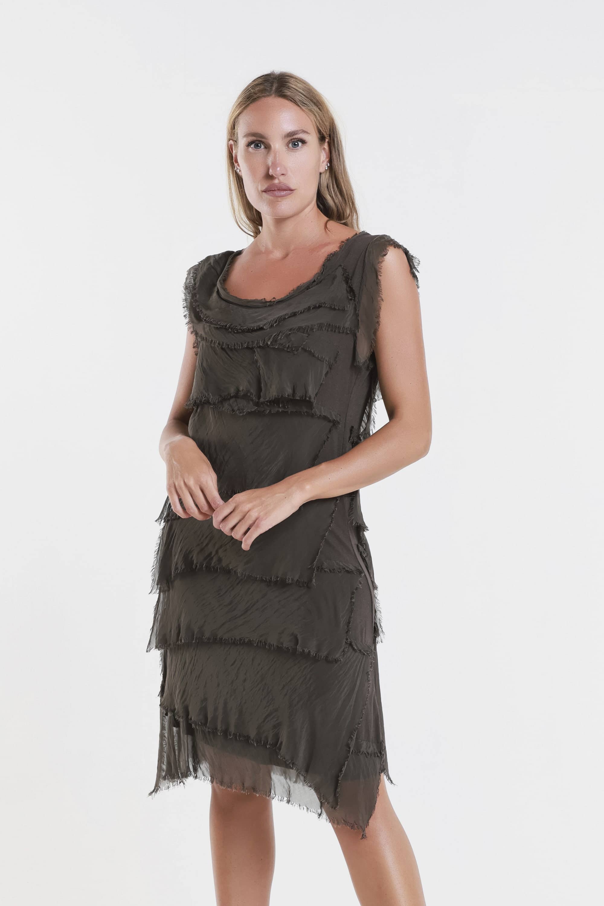 TINA Stephens Italy/Tees By Tina - Wholesale Dress - Women's - Mariana Silk Ruffle Dress (DT202)36