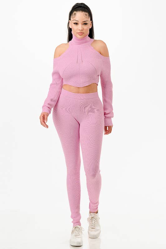 5besties inc - Wholesale Top & Pant Set (NOT Loungewear) - Women's - Turtle Neck Knit Crop Top and Leggings Set6