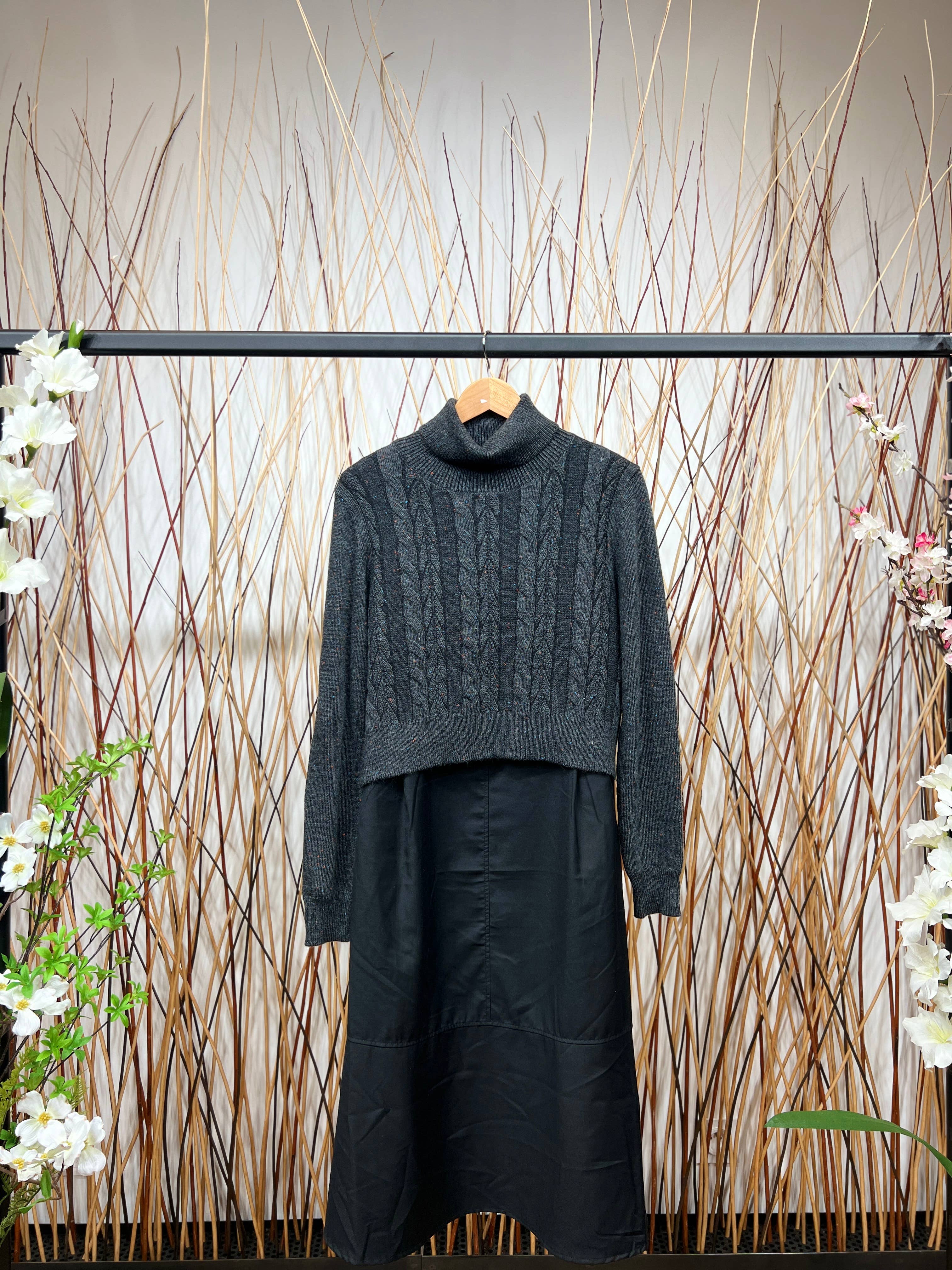 L'Emotion - Vente Ensemble haut et jupe - Femme - Ensemble Pull & Robe Cropped Col Roulé Tricot Torsadé Chiné3