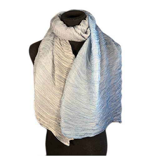 Seidenschal, Weiß bis Hellblau, Double Silk Crinkles SLK120 für den Großhandel von World Treasure Trading