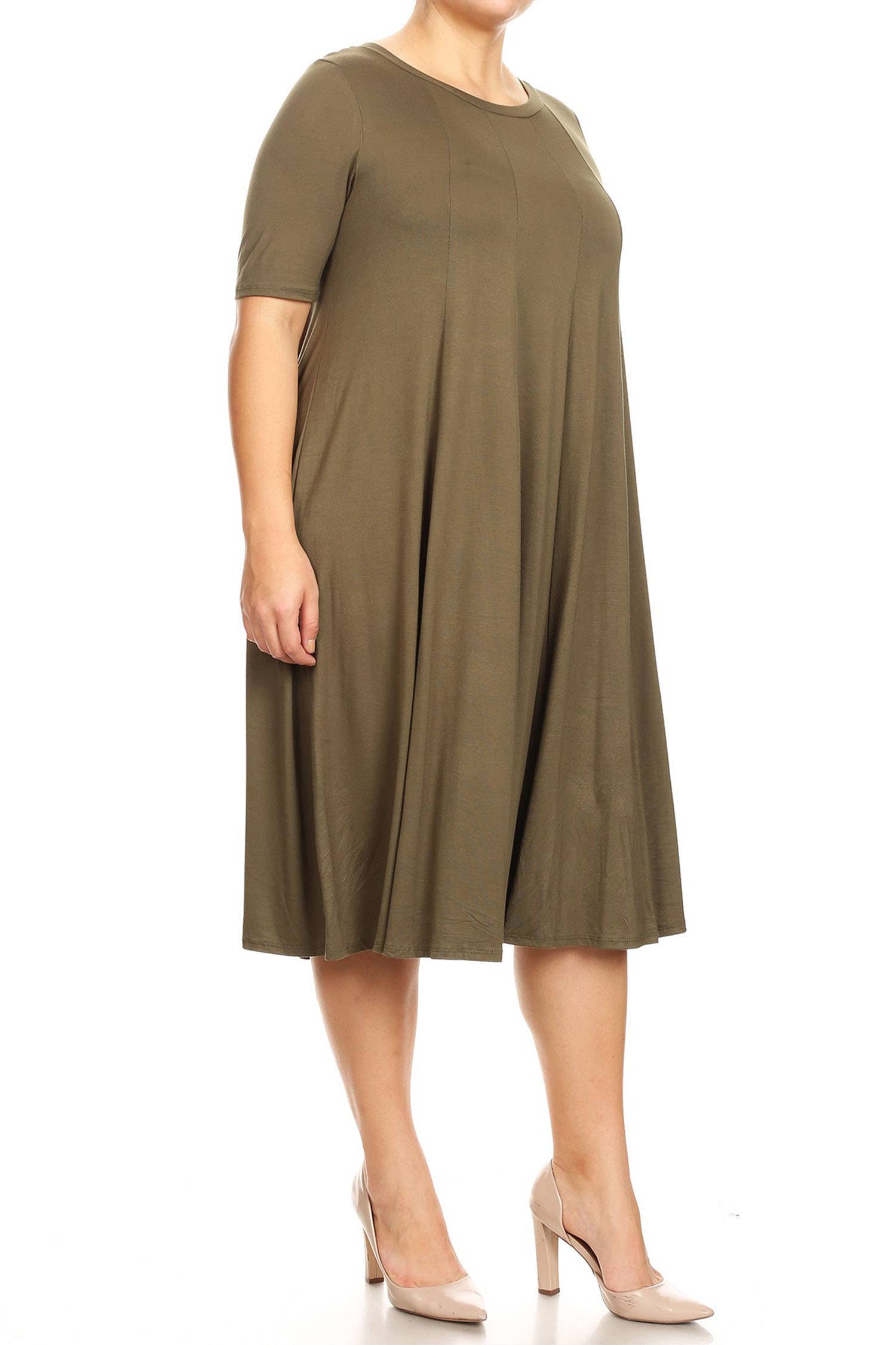 MOA COLLECTION - Wholesale Dress - Women's - Women's Plus Size A-Line Round Neck Casual Solid Midi Dress25