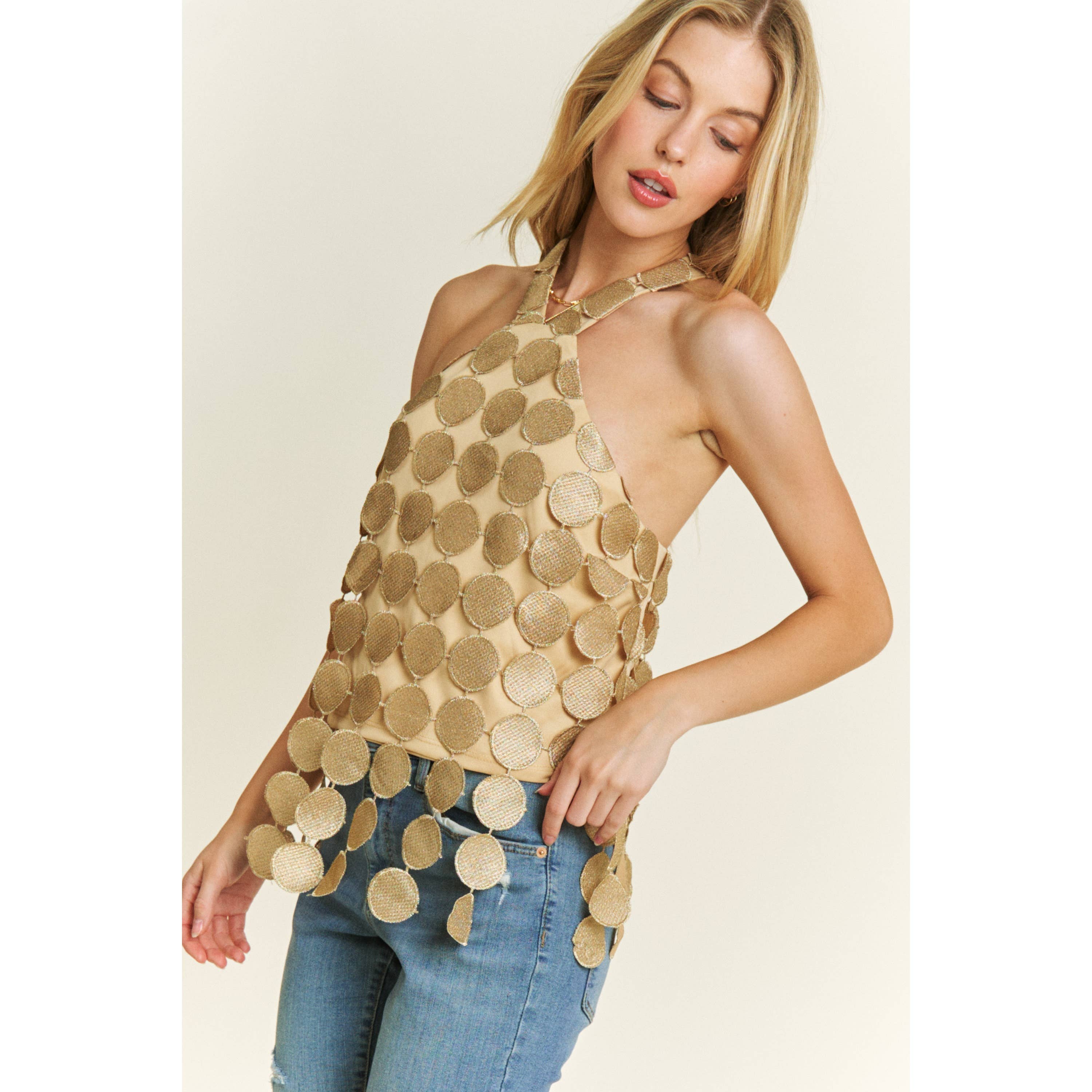 Sweet Generis - Wholesale Tanktop - Dames - Vintage cropped haltertop met circulaire haakwerk en franjes9