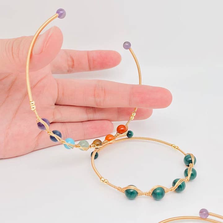 Mio Queena - Wholesale Cuff Bracelet - Hand-braided Copper Wire Wound Natural Stone Cuff Bangle -CS