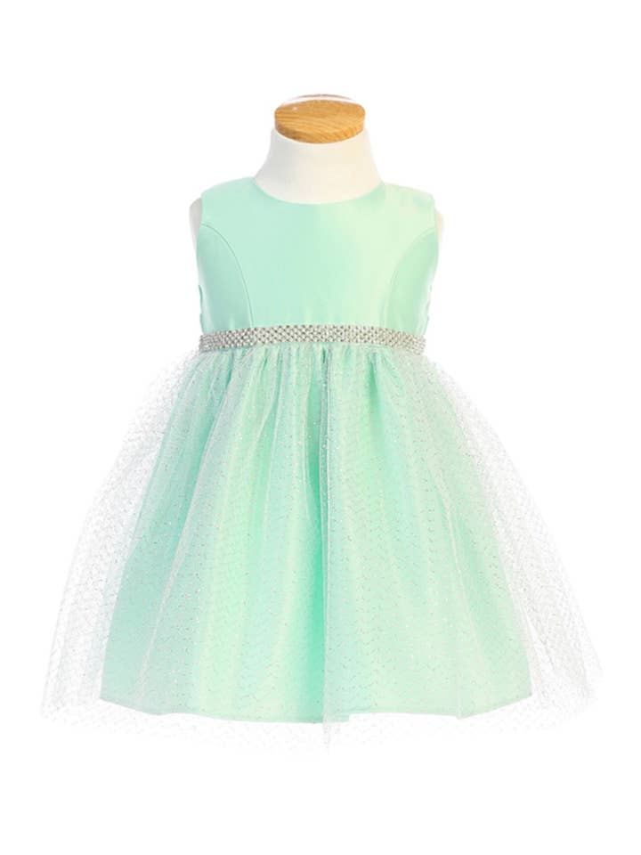 SK841 - satin with metallic tulle skirt baby girl dress for wholesale by Sweet Kids, Inc.