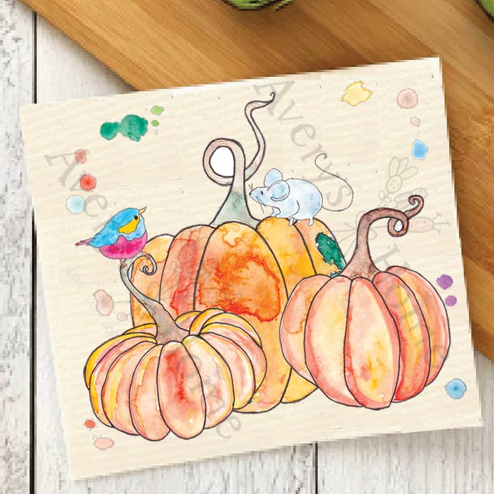 Avery's Home - Wholesale Dishcloth - Fall Pumpkin Patch Thanksgiving Original Swedish Dishcloth0