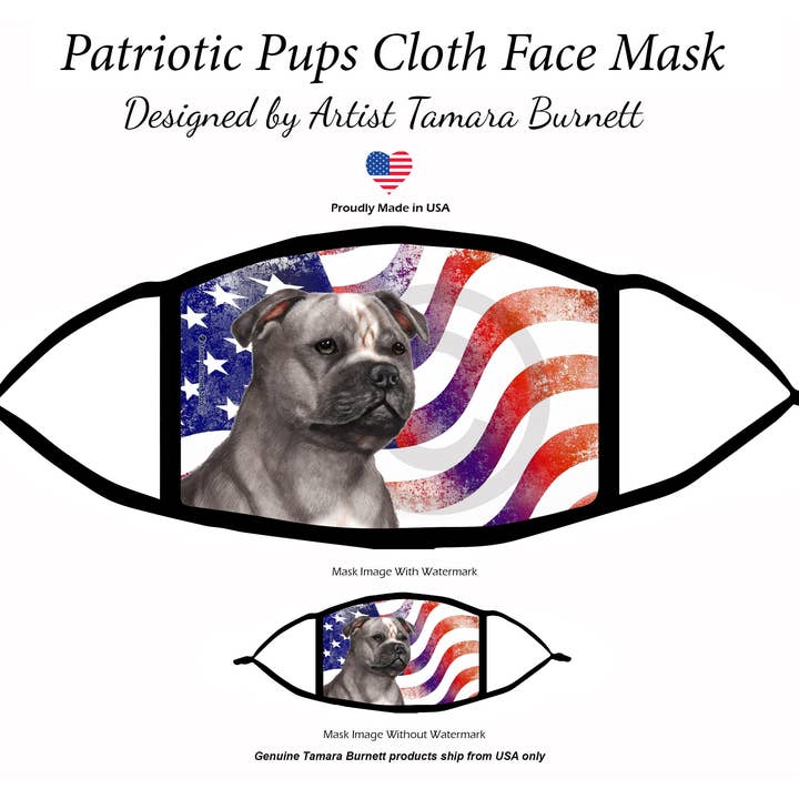 Pet Gifts USA, LLC - Venta al por mayor Bandana - Perros - Staffordshire Bull Terrier - Máscara patriótica, color azul y blanco