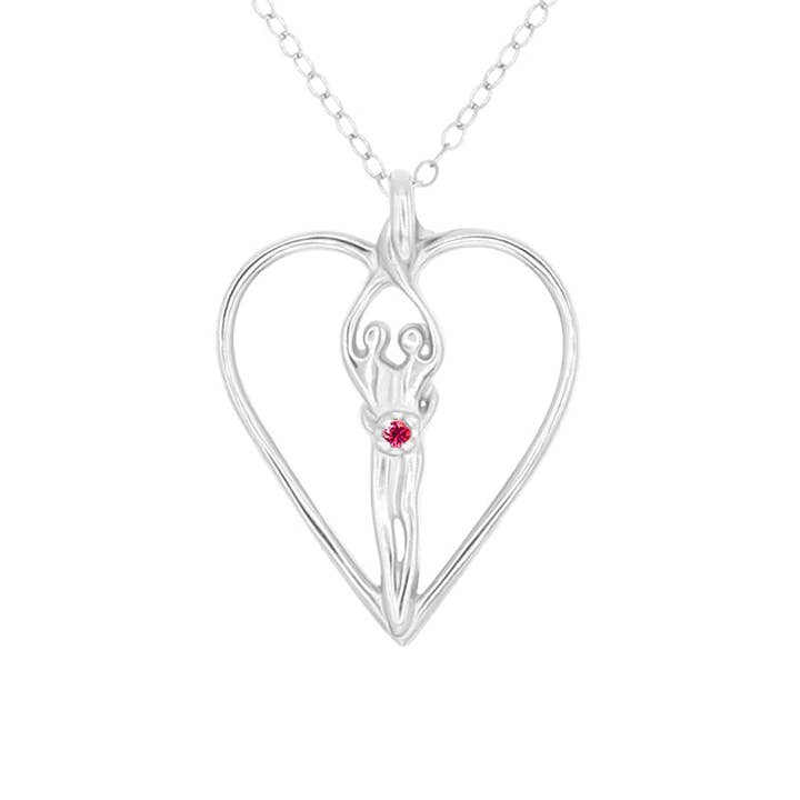 Large Soulmate Heart Necklace, .925 Genuine Sterling Silver, 18" Chain, Charm 1 ½" by 1 ¼", Ruby Cubic Zirconia for wholesale by Symbol of Love Jewelry