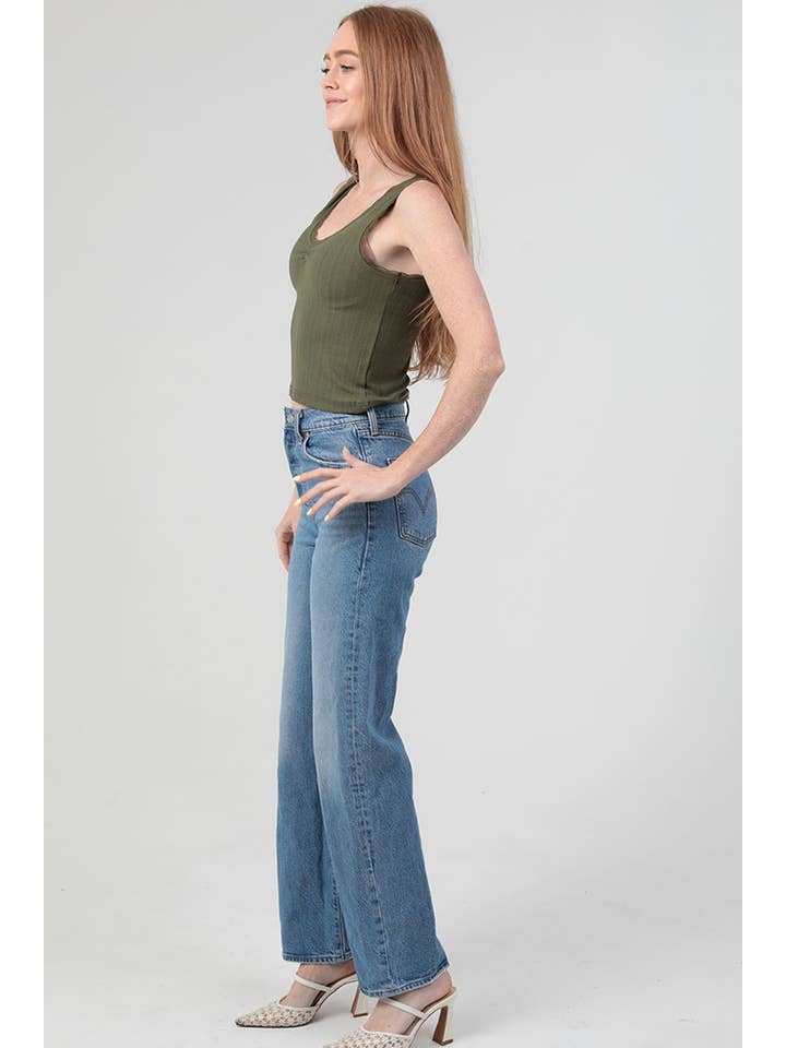 ANGIE - Vente Débardeur – femme - DÉBARDEUR EN TRICOT CÔTELÉ À BORDURE EN DENTELLE X2EA0-ASIS5