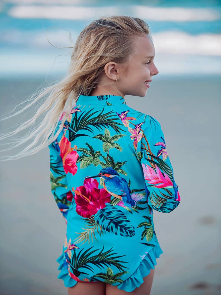 Women's Tropical Unique Long Sleeve Rash Guard Swimsuit SIZE SMALL