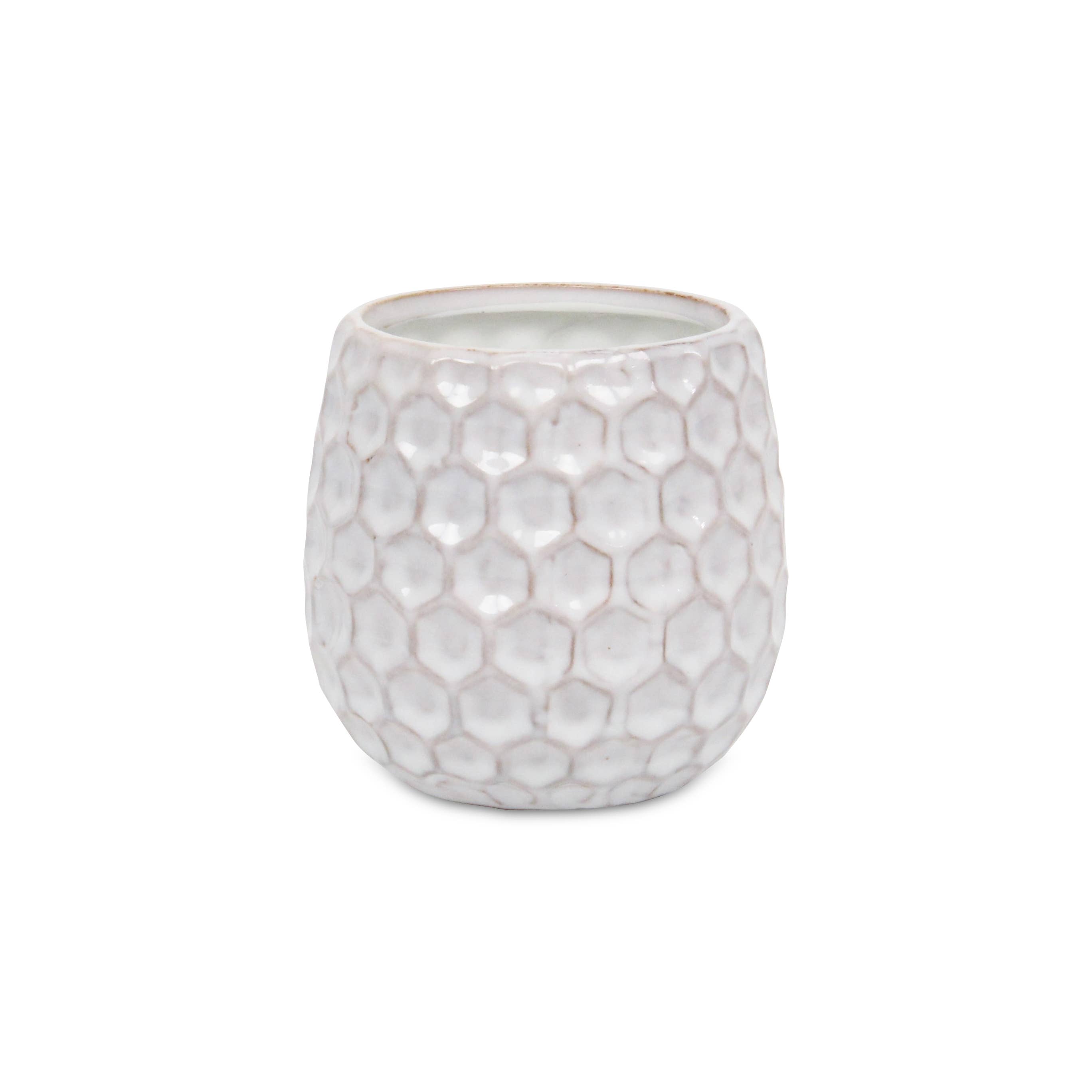 Cheungs Home Decor – Vaso de plantas por atacado – Vaso de cerâmica branco com padrão hexagonal7