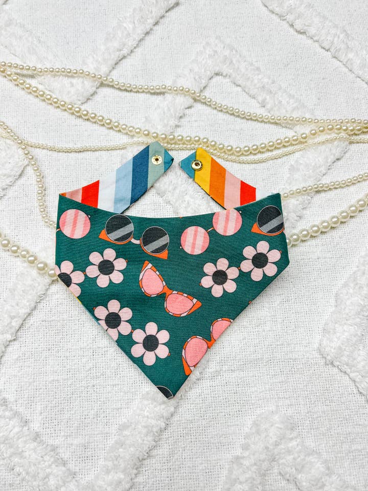 Sunglasses Cotton Curved Neck Dog Bandana, Reversible, Snaps for wholesale by StellaLoo