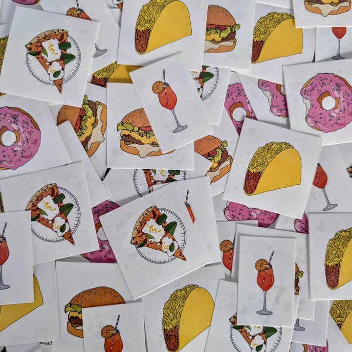 Foodie Temporary Tattoos | 7 Fun Food Designs for wholesale by Pancake Press