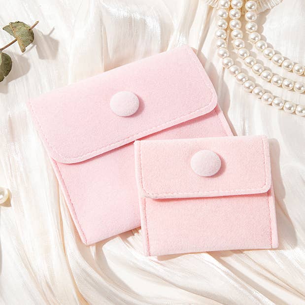 Sacchetto regalo in velluto con chiusura a bottone in microfibra di alta qualità rosa per la vendita all'ingrosso da parte di Zakka