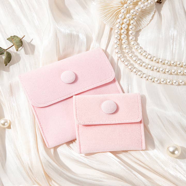 Premium Microfiber Button Closure Velvet Pouch Gift Bag Pink for wholesale by Zakka