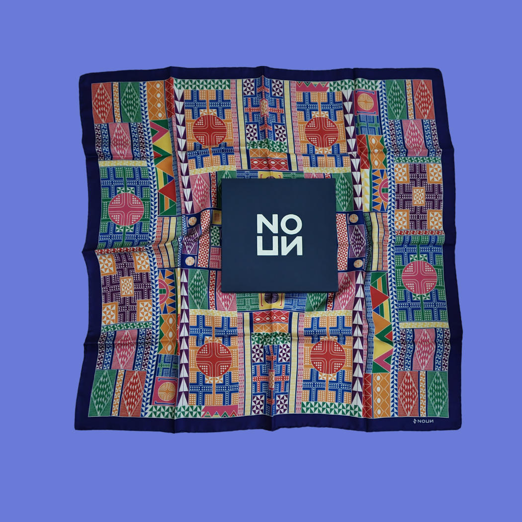 Noun - Wholesale Scarf - Women's - Iki Blue & Red 100% Silk Twill Square 90x90cm2