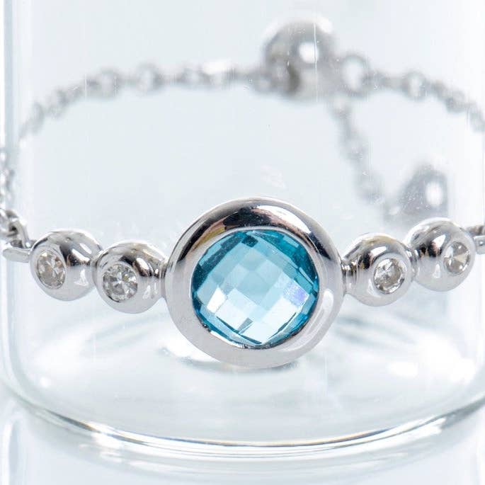 Anel de corrente de topázio azul com moldura de ouro maciço 14K por atacado de Chatoyant