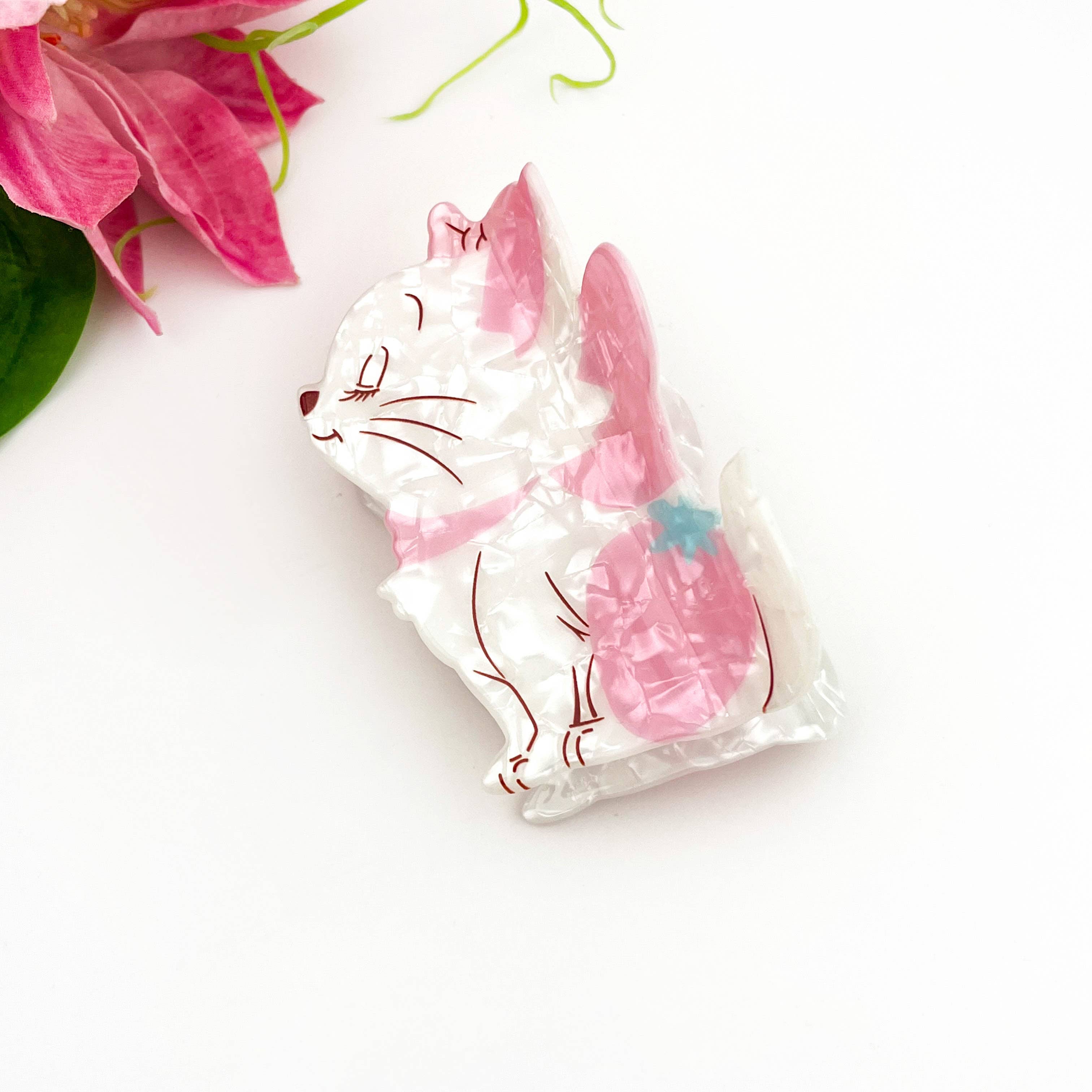 Pink 🦋🐱 Butterfly Cat Print Claw Clip – Elegant Acetate Style for wholesale on Faire0