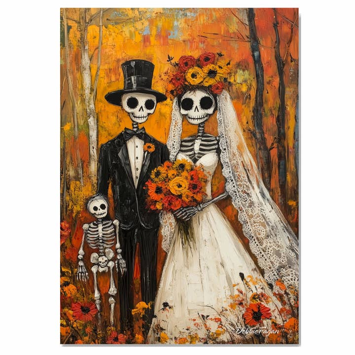Boda de Esqueletos Familia en Bosque Brillante de Otoño Lienzo para venta al por mayor de Art Paradise Studios