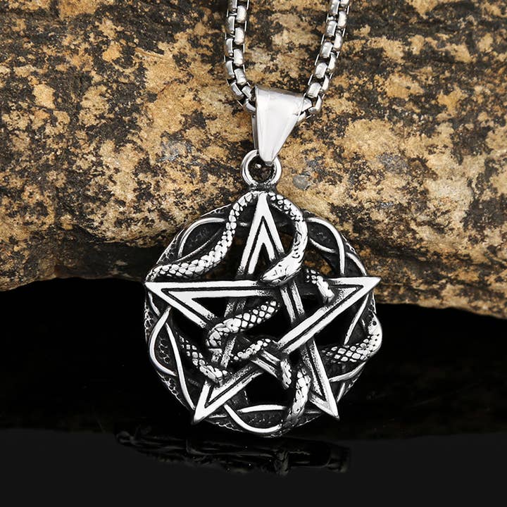Viking Style Pentagram Snake Plate Men’s Necklace for wholesale by Gemcohub