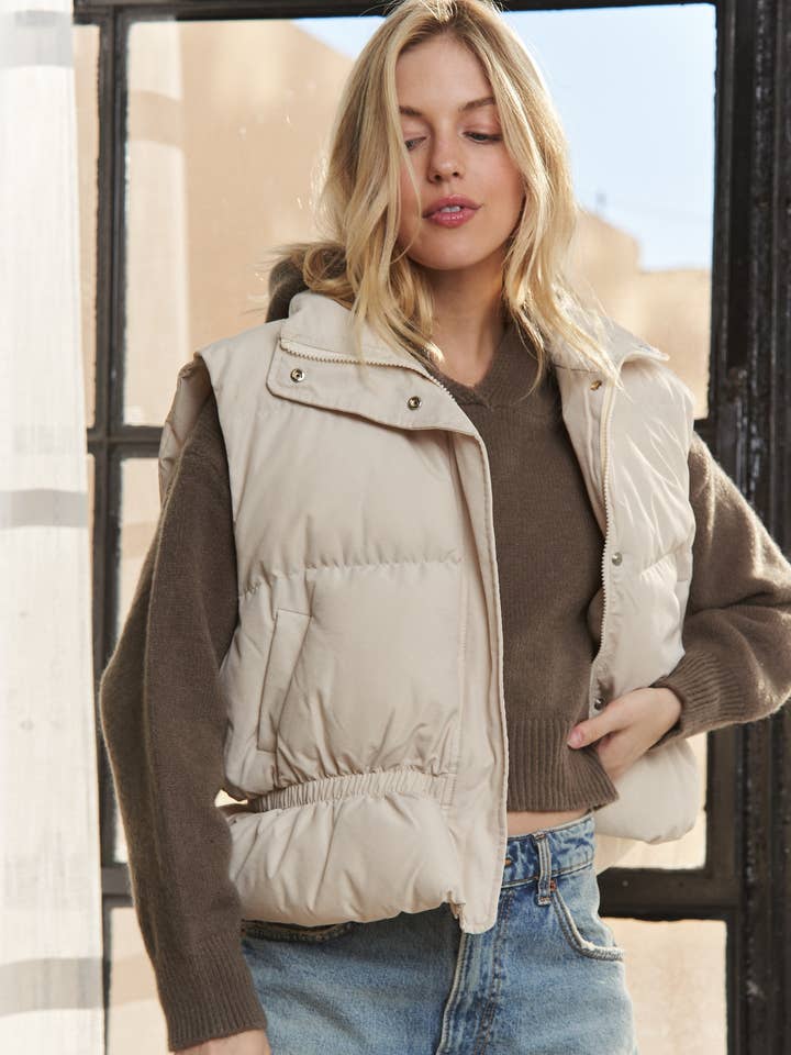 ADORA LA - Wholesale Outerwear Vest - Women's - CEJ3872- PUFFER VEST WITH CINCHED WAIST0