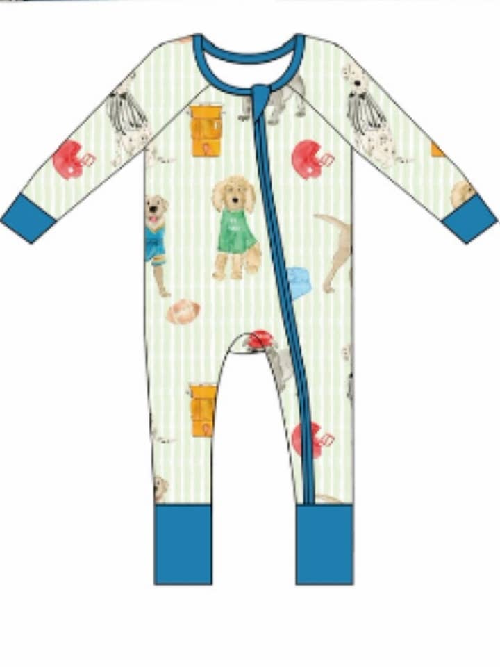 Puppy Football Zipper Onesie for wholesale by Sweet Bay Clothing