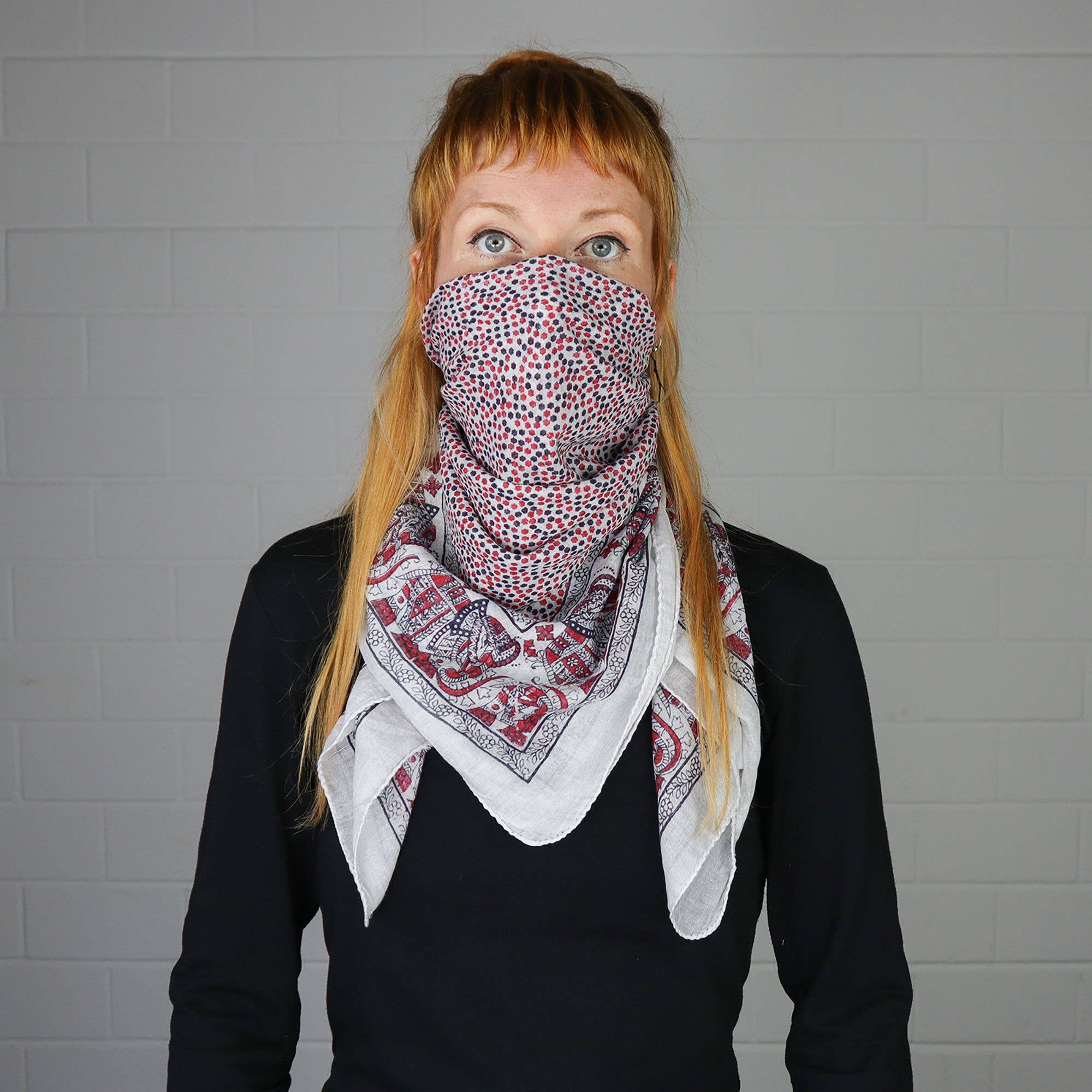 Tribal Trade GmbH – wholesale Halsduk - Unisex – Bomullsduk elefant vit röd-svart fyrkantig duk7