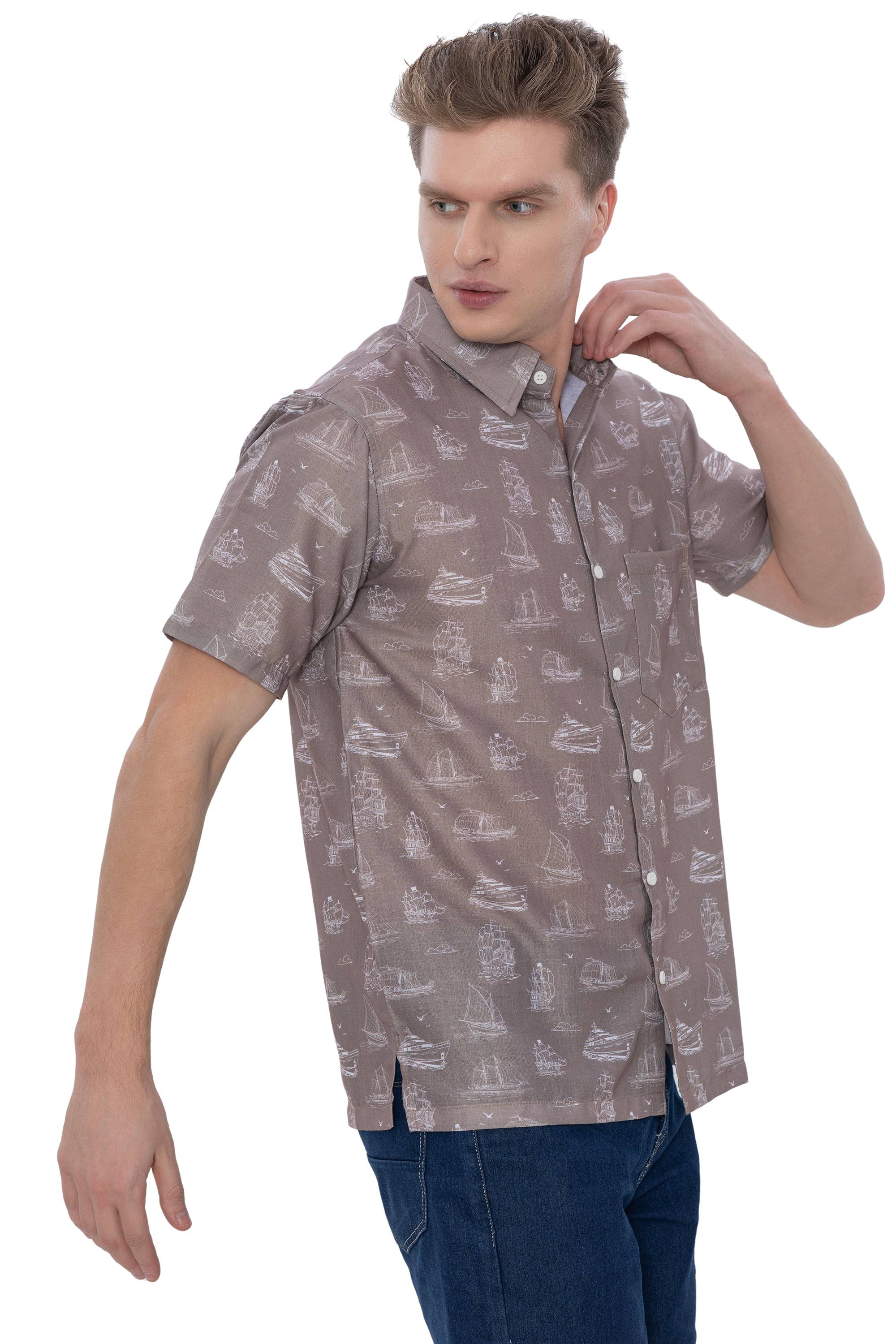 HAPPY BAY Linen Effect Mens Shirts Brown Ships P00404 for wholesale on Faire3