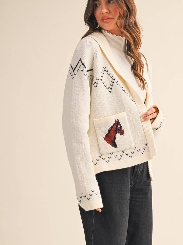 &MERCI - Wholesale Cardigan - Women's - HORSE KNIT SWEATER CARDIGAN MSW1080739